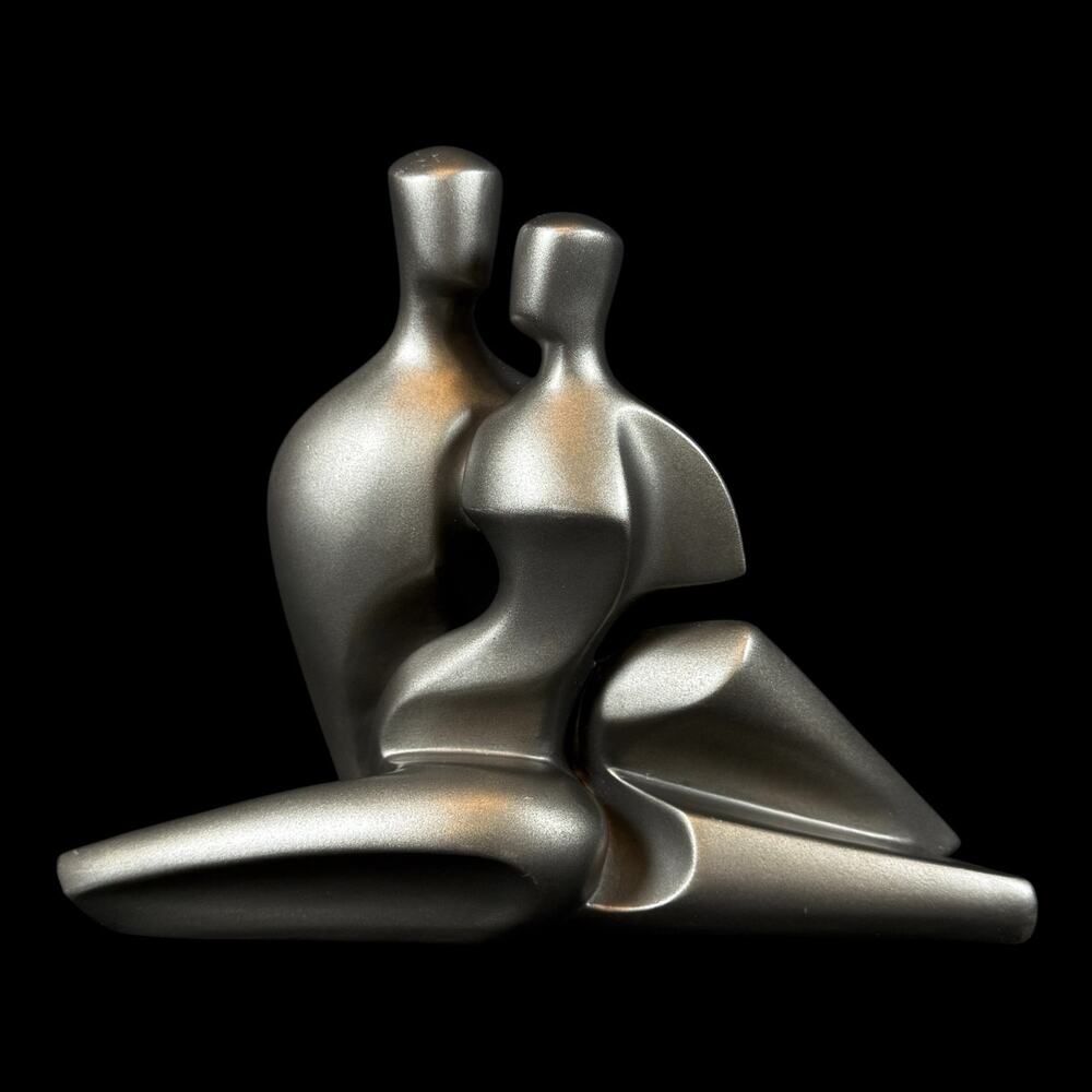 Austin Productions Sculpture Sitting Couple Durostone Art 8.5”x11” Artist Signed
